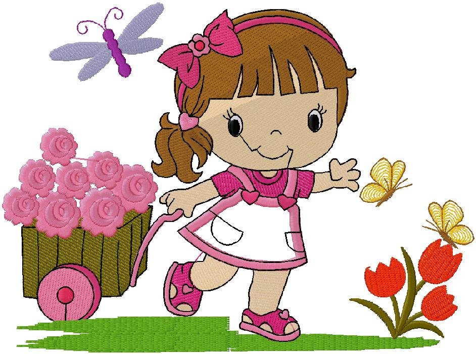cute girl with flowers embroidery design 