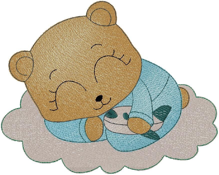  teddy bear sleeping on a cloud embroidery design 