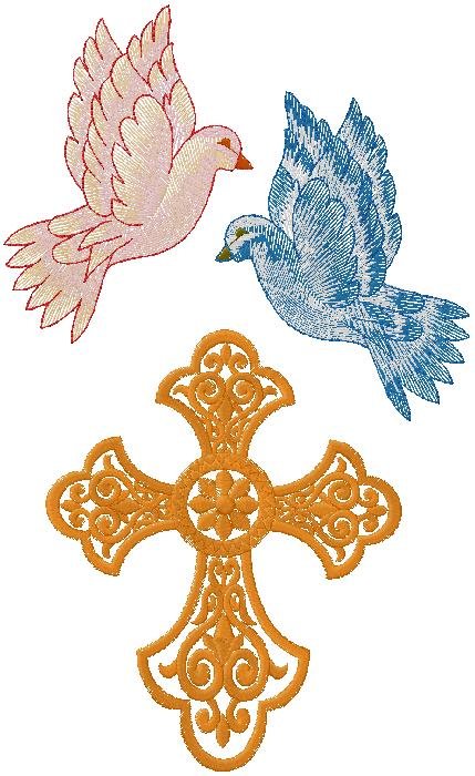 Cross with Dove embroidery design