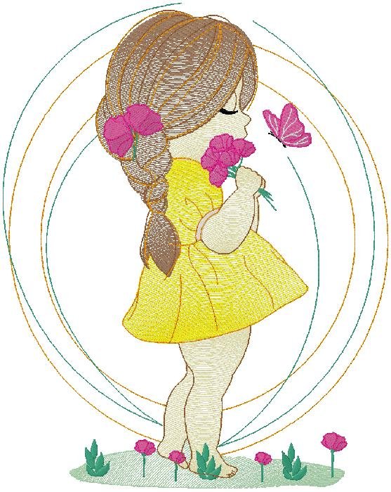Girl with Flowers embroidery desgn