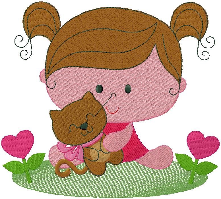 cute Baby with Teddy Toy Embroidery Design