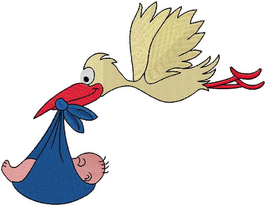 Flying Stork with Baby Embroidery Design