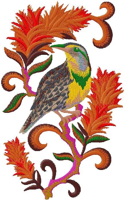 Vibrant Tropical Bird Embroidery Design