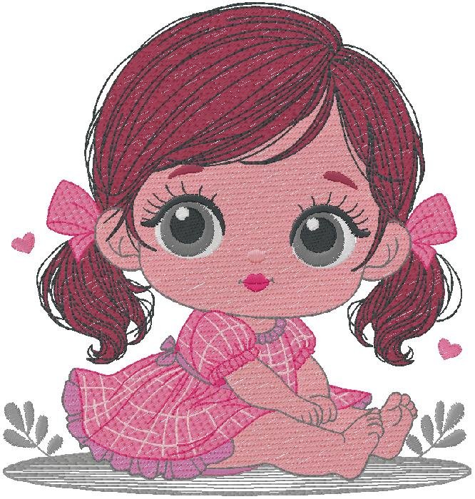 Adorable Baby Girl in Pink Embroidery Design