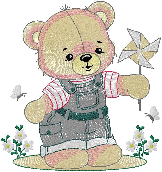 Cute Teddy Bear with Pinwheel – Baby Embroidery Design