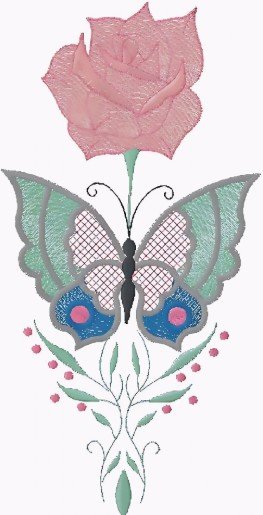 Elegant Butterfly and Rose Embroidery Design
