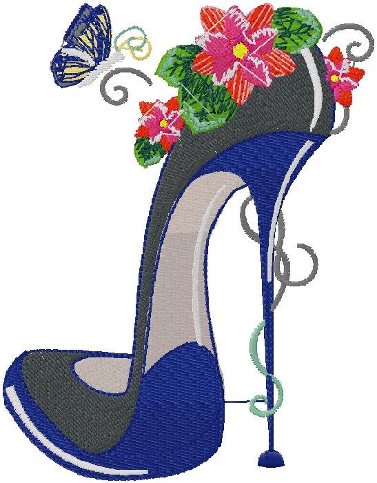 Elegant Floral High Heel Embroidery Design