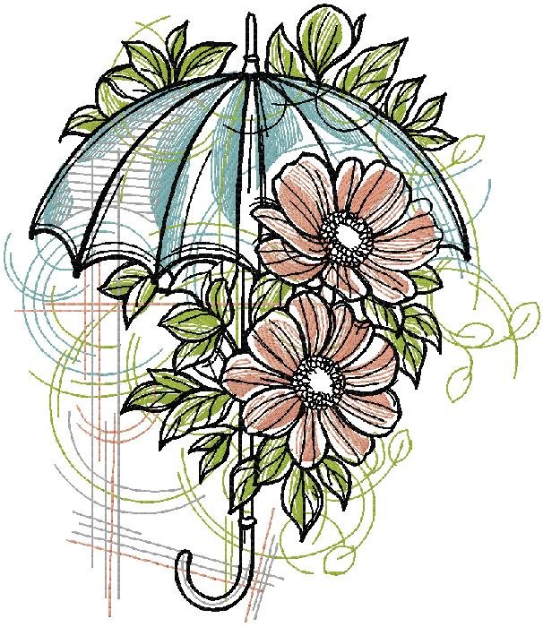 Elegant Floral Umbrella Embroidery Design