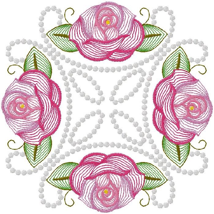 Elegant Pink Roses Quilt Block Embroidery Design