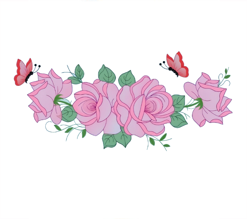 Elegant Pink Roses with Butterflies Embroidery Design