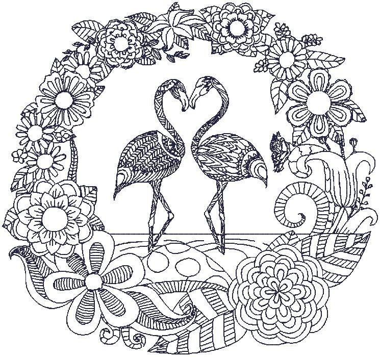 Flamingo Wreath Embroidery Design