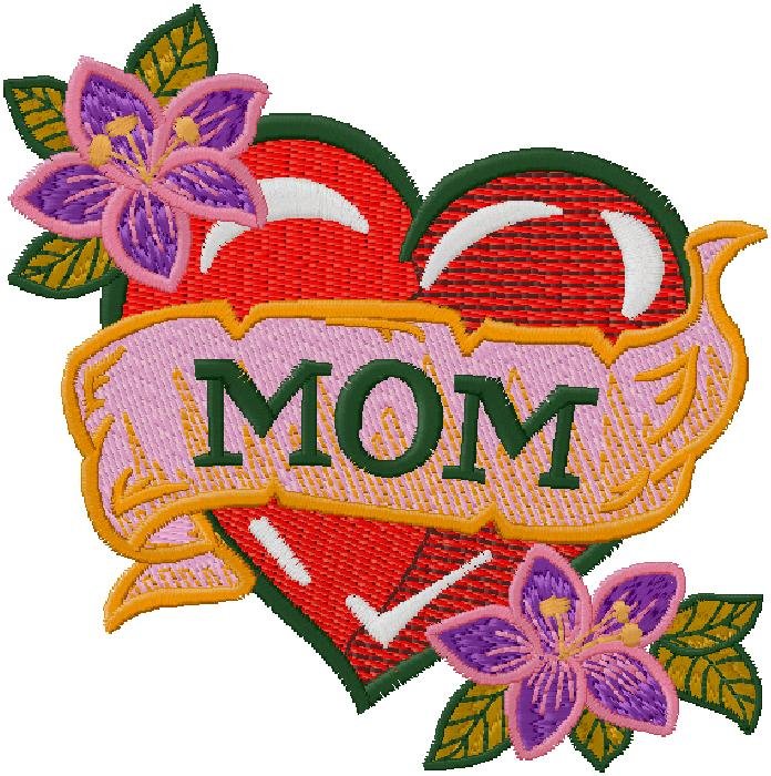 Floral Heart “MOM” Embroidery Design