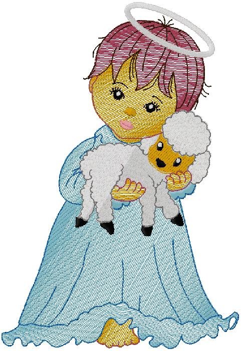 Heavenly Little Angel Holding a Lamb – Adorable Embroidery Design