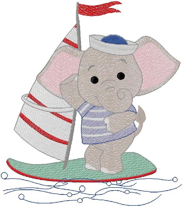 Little Sailor Elephant Embroidery Design