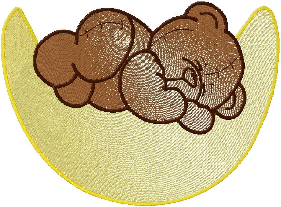 Sleeping Teddy Bear on Moon Embroidery Design