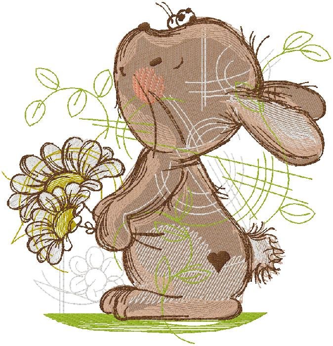 Sweet Bunny with Daisy Embroidery Design