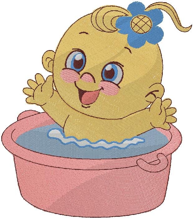 Happy Baby Bath Time Embroidery Design