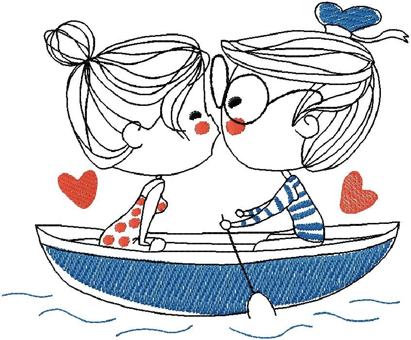cute boy and girl sharing a sweet kiss Embroidery Design