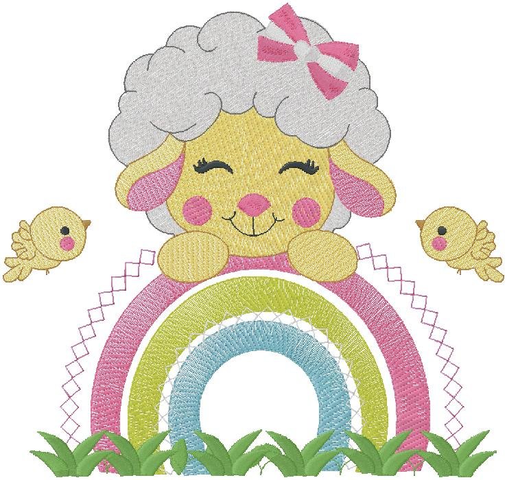 Cute Lamb Rainbow Embroidery Design