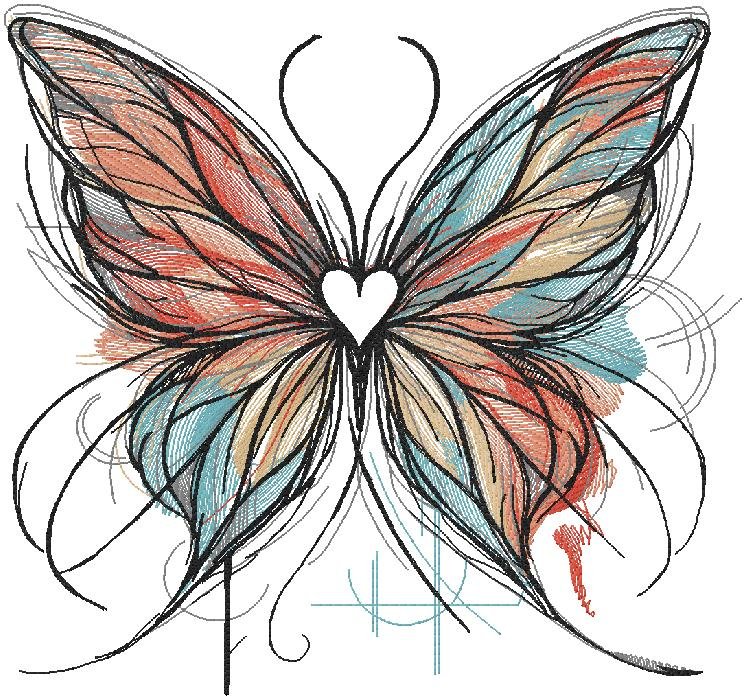 Artistic Butterfly Heart Embroidery Design