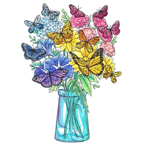 Butterfly Garden Bouquet in Glass Jar Embroidery Design