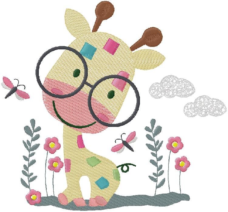 Cute Baby Giraffe with Glasses Embroidery Design