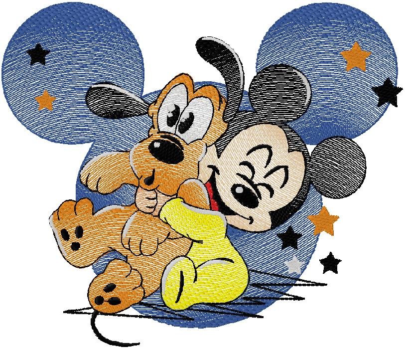Cute Baby Mickey & Pluto Embroidery Design