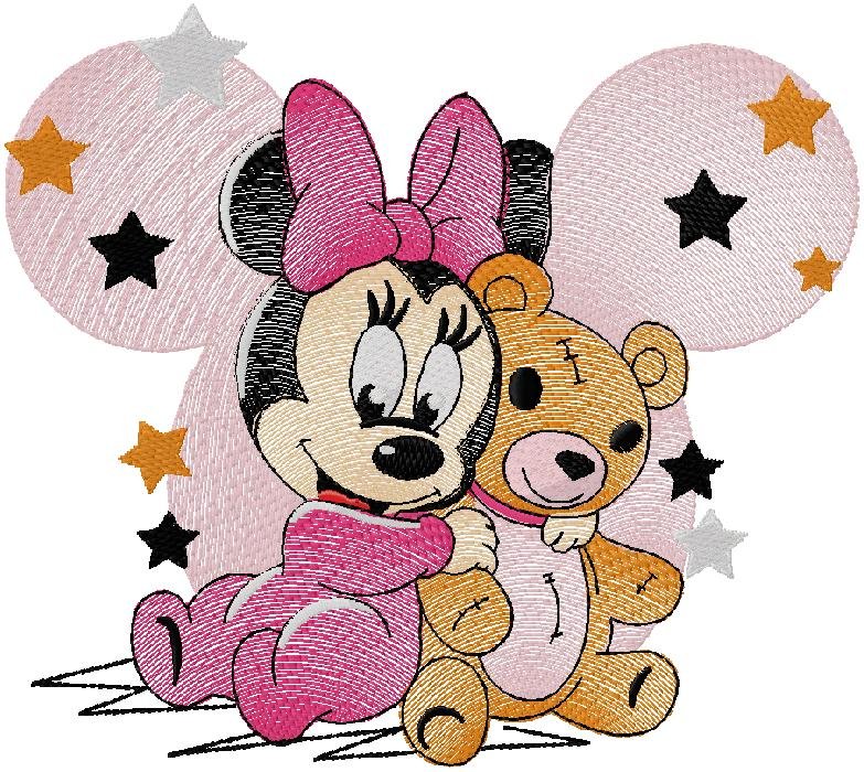 Cute Baby Mouse with Teddy Bear Embroidery Design