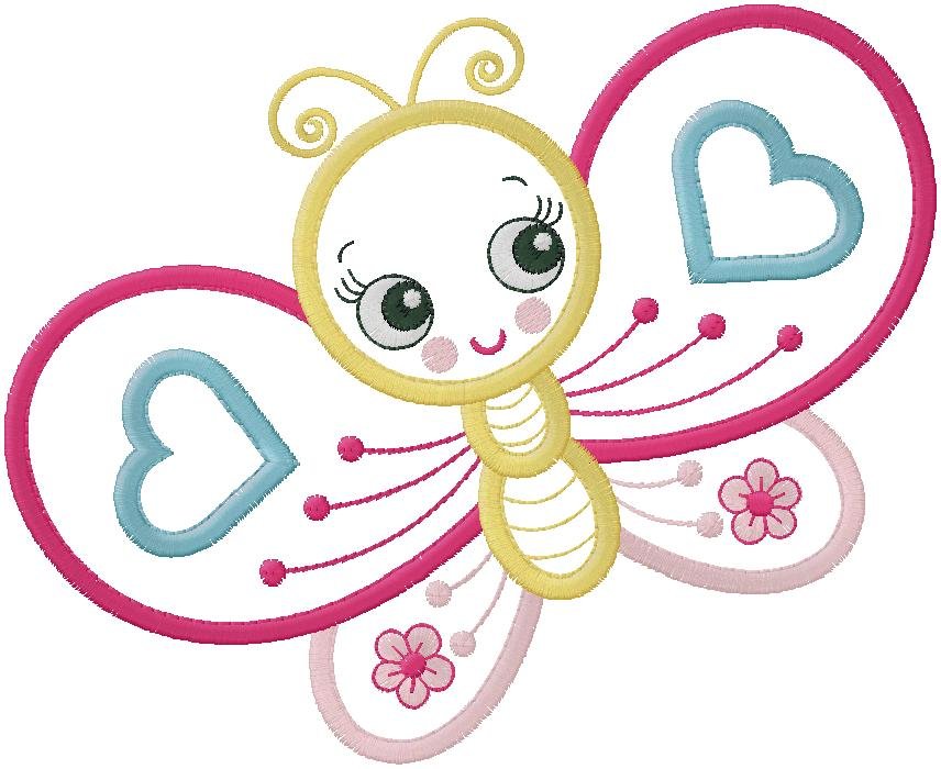Cute Heart Butterfly Embroidery Design