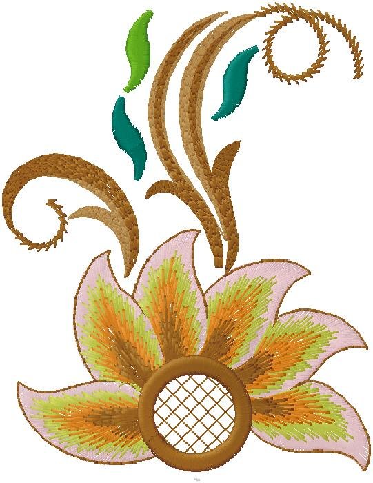 Elegant Floral Bloom Embroidery Design with Decorative Swirls