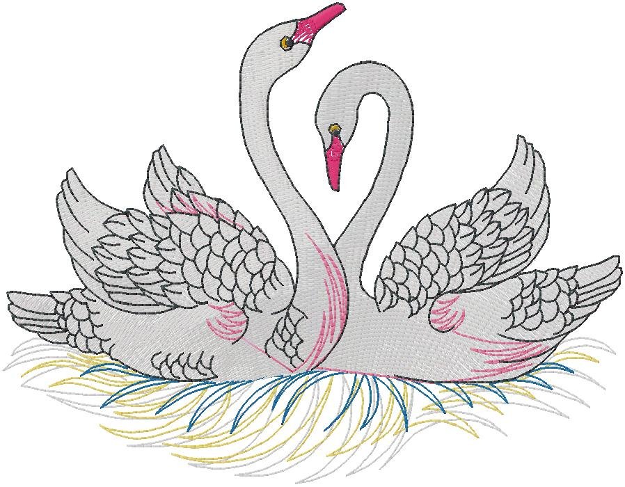 Elegant Swan Love Embroidery Design