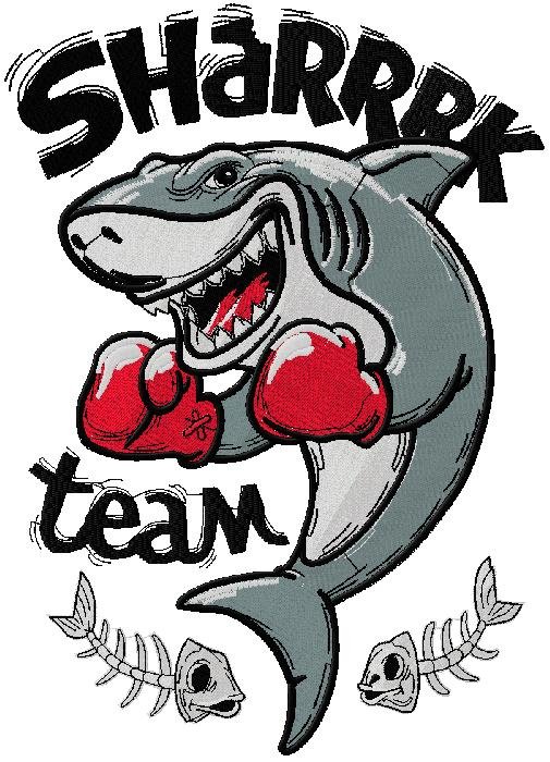Fierce Shark Boxing Embroidery Design – “Shark Team”