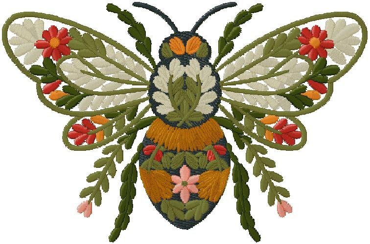 Floral Bee Embroidery Design