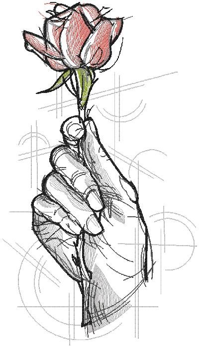 Hand Holding Rose – Sketch Style Embroidery Design
