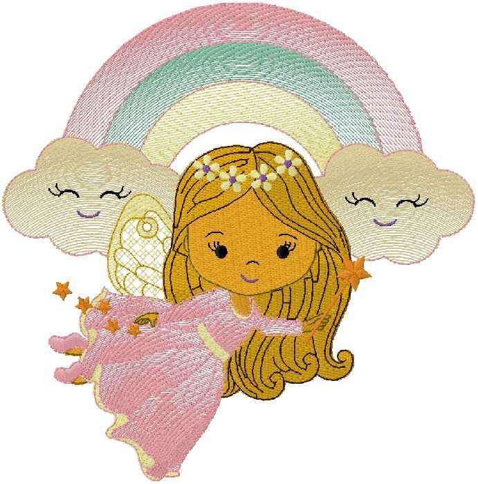 Rainbow Fairy Princess Embroidery Design