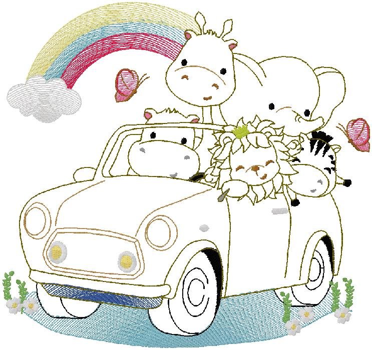 Safari Friends Road Trip Embroidery Design
