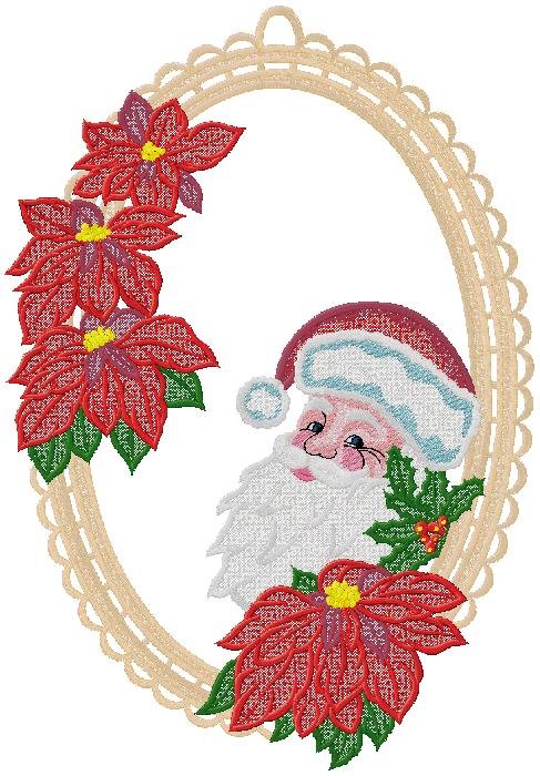 Santa Claus with Poinsettia Frame Embroidery Design