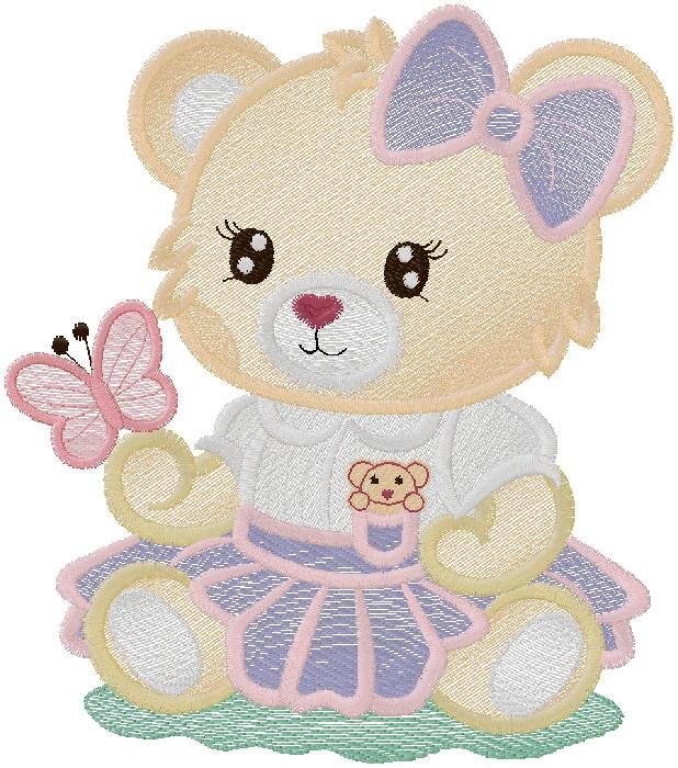 Sweet Teddy Bear with Butterfly Embroidery Design