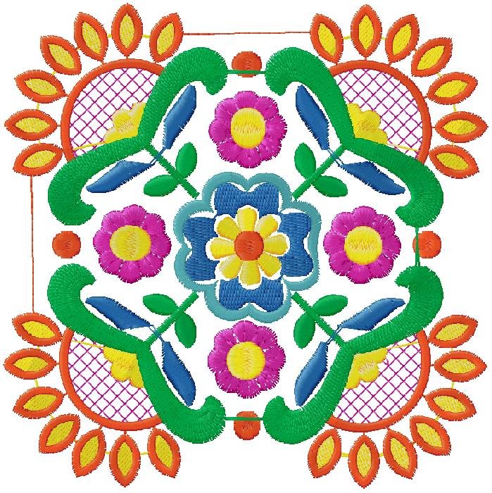 Vibrant Folk Art Floral Embroidery Design