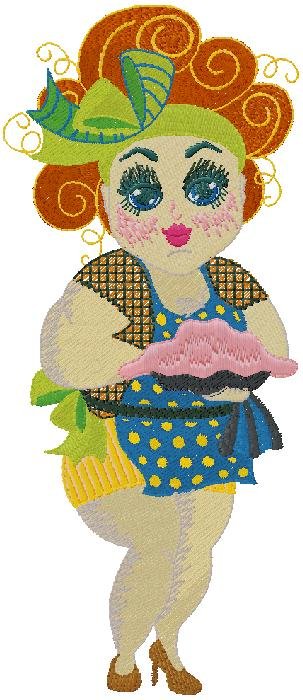 Vintage Baker Girl Embroidery Design
