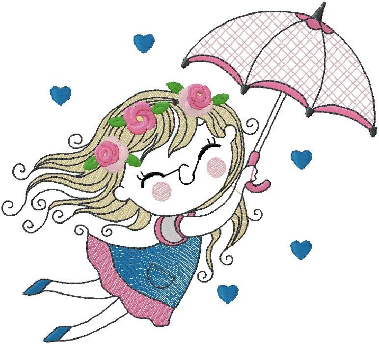 Whimsical Girl with Umbrella – Embroidery Design