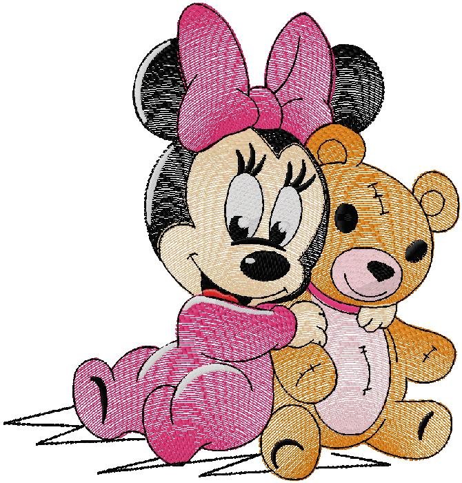 Cute Minnie Hugging Teddy Embroidery Design