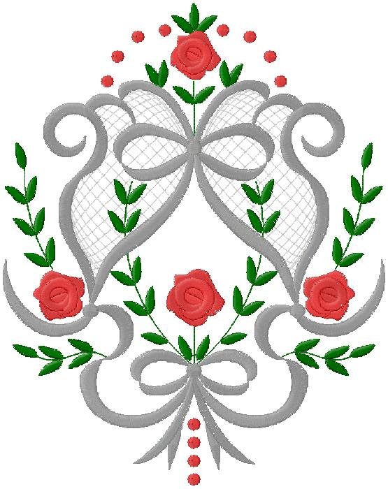 Elegant Rose Lace Bow Embroidery Design