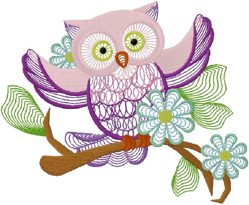 Whimsical Owl Floral Embroidery Design