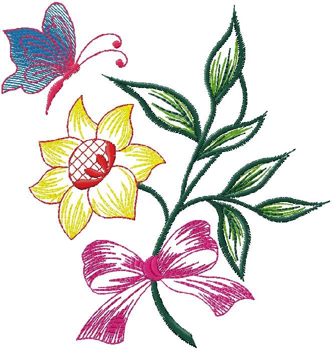 Butterfly & Floral Vine Embroidery Design