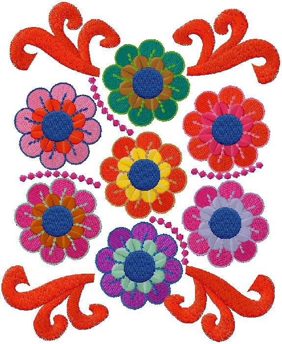 Colorful Floral Embroidery Design – Vibrant Folk Art Flower Pattern