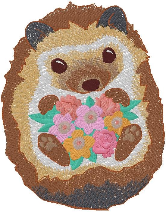 Cute Floral Hedgehog Embroidery Design 🦔🌸