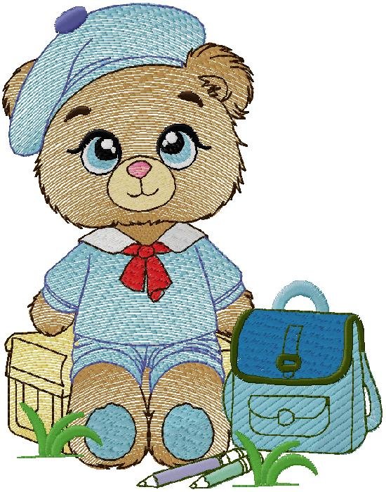 Cute School Teddy Bear Embroidery Design