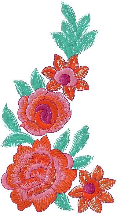 Elegant Floral Rose Embroidery Design  Vintage Flower Spray Pattern