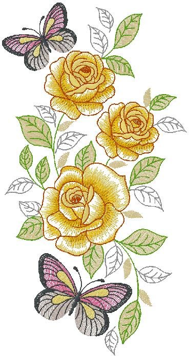 Golden Rose & Butterfly Embroidery Design